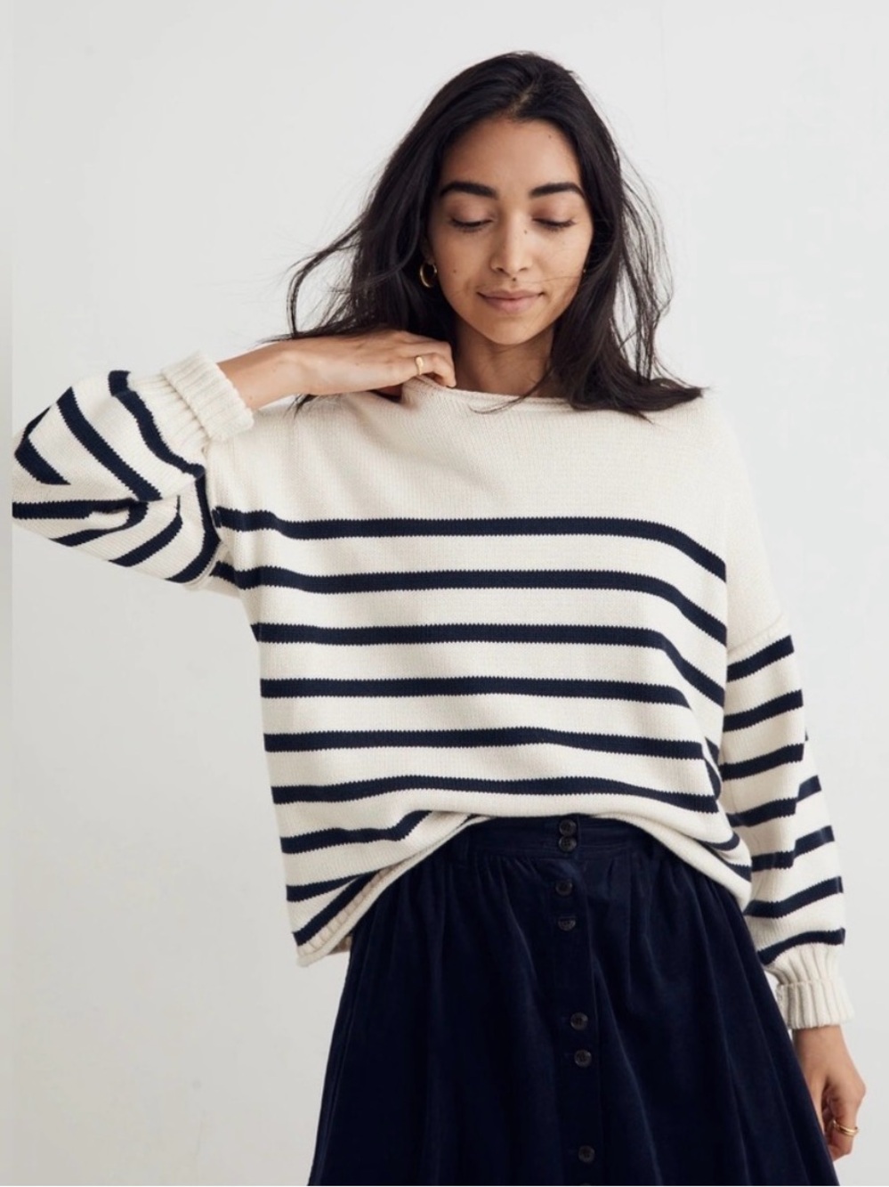 Madewell Rolled Neck Striped Conway Sweater